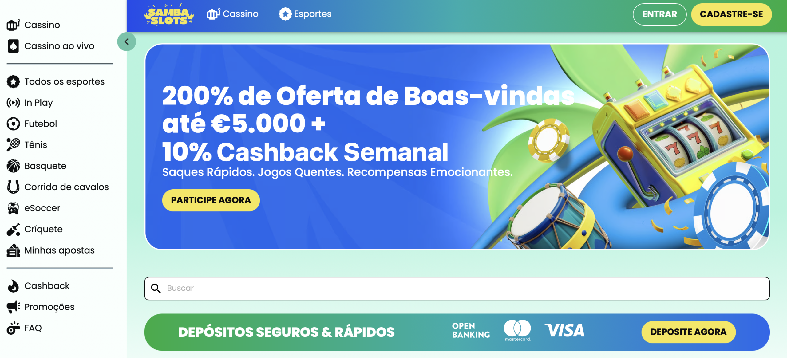 Samba Slots: Gran variedad de juegos y apuestas en vivo